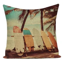 Housse de coussin retro tropicale plage de surf et cocotier Housse de coussin retro tropicale plage de surf et cocotier