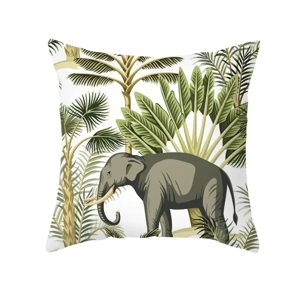 Housse de coussin nature animaux de la savane palmiers et feuillage exotique 5