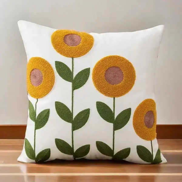 Housse de coussin broderie tulipes tournesol et fleurs des champs 2