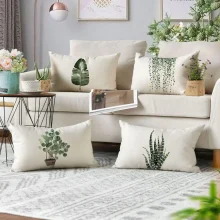 Housse de coussin nature plante grasse et feuille tropicale Housse de coussin nature plante grasse et feuille tropicale 2