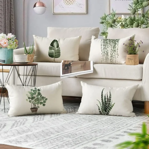 Housse de coussin nature plante grasse et feuille tropicale Housse de coussin nature plante grasse et feuille tropicale 2
