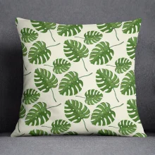 Housse de coussin nature tropicale feuilles verte et fond couleur 4