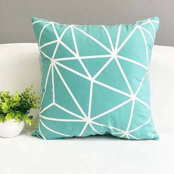 Housse de coussin nordique scandinave cerf turquoise et ligne géométrique 3
