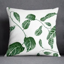 Housse de coussin nature tropicale feuilles verte et fond blanc noir vert Housse de coussin nature tropicale feuilles verte et fond couleur 3