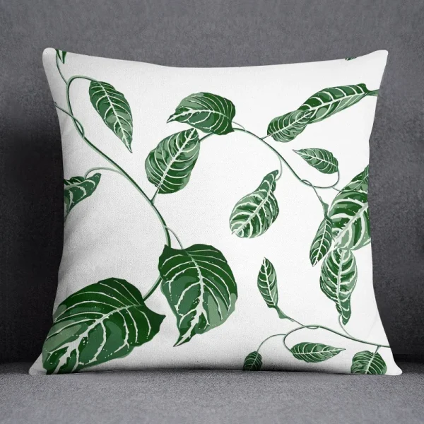 Housse de coussin nature tropicale feuilles verte et fond couleur 3