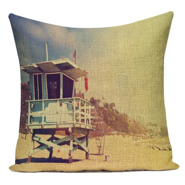 Housse de coussin retro tropicale plage de surf et cocotier Housse de coussin retro tropicale plage de surf et cocotier