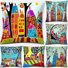 Housse de coussin dessin féérique d\’une ville enchantée Housse de coussin dessin féérique d\'une ville enchantée 1