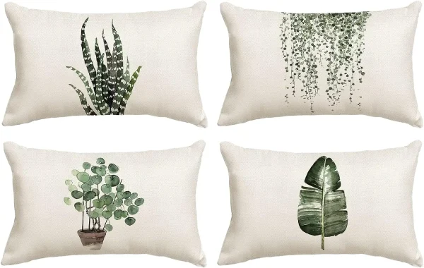 Housse de coussin nature plante grasse et feuille tropicale Housse de coussin nature plante grasse et feuille tropicale 1