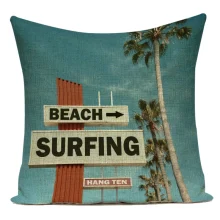 Housse de coussin retro tropicale plage de surf et cocotier Housse de coussin retro tropicale plage de surf et cocotier