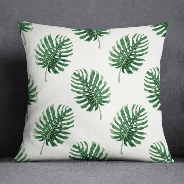 Housse de coussin nature tropicale feuilles verte et fond blanc noir vert Housse de coussin nature tropicale feuilles verte et fond blanc noir vert