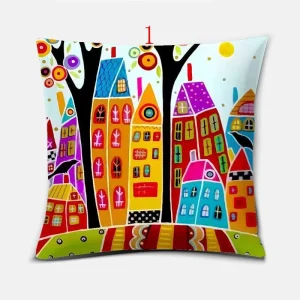 Housse de coussin dessin féérique d\'une ville enchantée 2