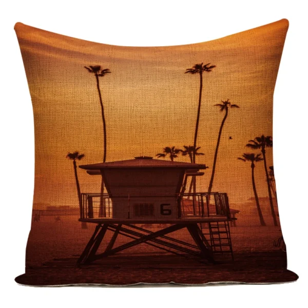 Housse de coussin retro tropicale plage de surf et cocotier Housse de coussin retro tropicale plage de surf et cocotier