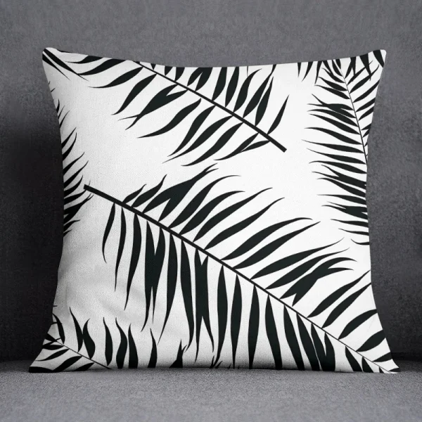 Housse de coussin nature tropicale feuilles verte et fond blanc noir vert Housse de coussin nature tropicale feuilles verte et fond blanc noir vert