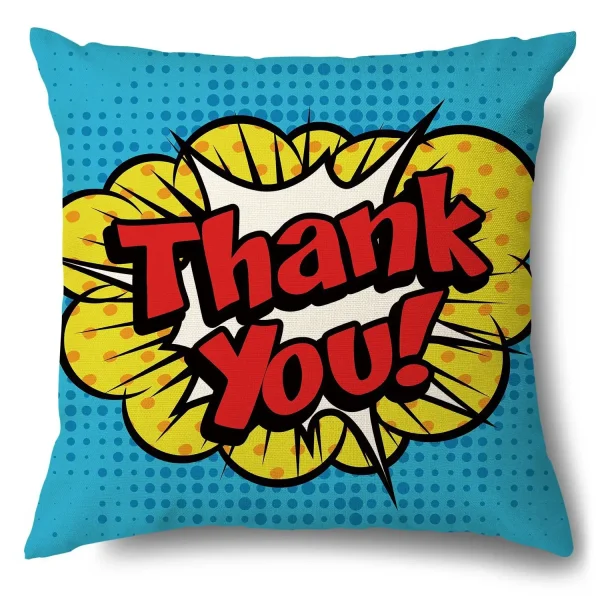 Housse de coussin style pop art avec onomatopée WOW colorée 5