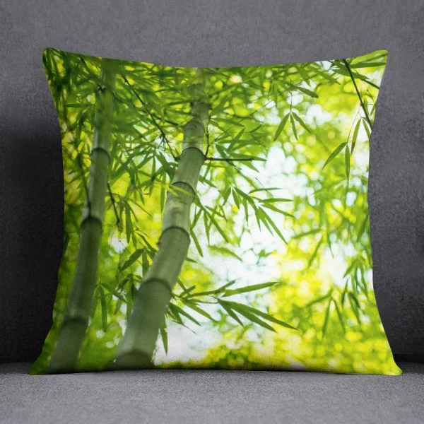 Housse de coussin nature zen bambou et pierres en forêt verdoyante relaxante 5