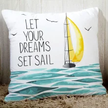 Housse de coussin marin blanche bateau oiseaux poissons et coeur Housse de coussin marin blanche bateau oiseaux poissons et coeur 3