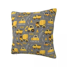 Housse de coussin enfant motif véhicules de construction jaunes et gris Housse de coussin enfant motif véhicules de construction jaunes et gris 3
