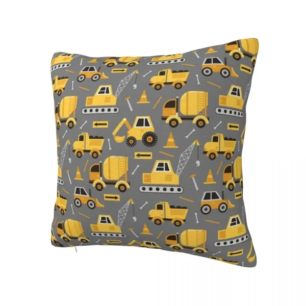 Housse de coussin enfant motif véhicules de construction jaunes et gris Housse de coussin enfant motif véhicules de construction jaunes et gris 3