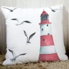 Housse de coussin marin blanche bateau oiseaux poissons et coeur 8