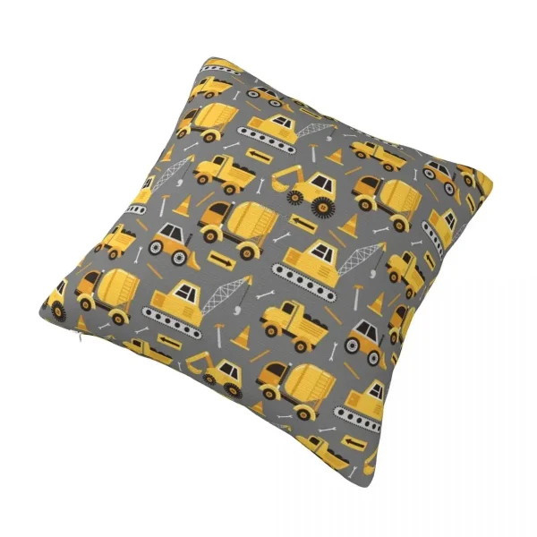 Housse de coussin enfant motif véhicules de construction jaunes et gris Housse de coussin enfant motif véhicules de construction jaunes et gris 4