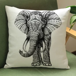 Housse de coussin éléphant décoratif en noir & blanc dessiné 3