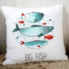 Housse de coussin marin blanche bateau oiseaux poissons et coeur 5