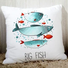 Housse de coussin marin blanche bateau oiseaux poissons et coeur Housse de coussin marin blanche bateau oiseaux poissons et coeur 5