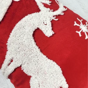Housse de coussin Noël broderie velours cerfs rouges & flocons blancs Housse de coussin Noël broderie velours cerfs rouges & flocons blancs 2