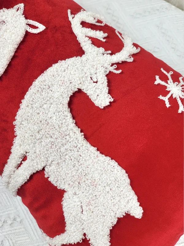 Housse de coussin Noël broderie velours cerfs rouges & flocons blancs Housse de coussin Noël broderie velours cerfs rouges & flocons blancs 2