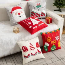 Housse de coussin Noel broderie de cerfs sous la neige 3