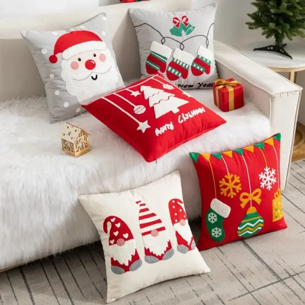Housse de coussin Noel broderie de cerfs sous la neige 3
