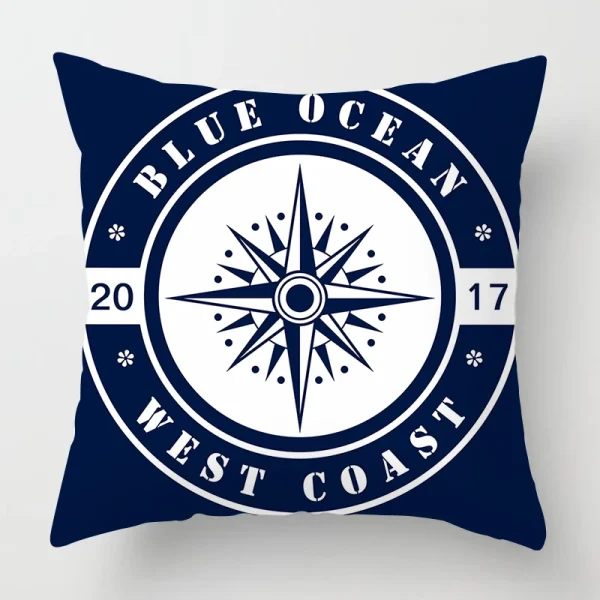 Housse de coussin marin bateau bleu ancre et gouvernail Housse de coussin marin bateau bleu ancre et gouvernail
