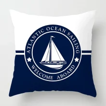Housse de coussin marin bateau bleu ancre et gouvernail Housse de coussin marin bateau bleu ancre et gouvernail