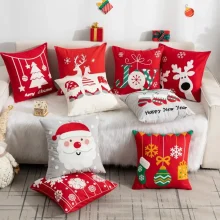 Housse de coussin Noel broderie de cerfs sous la neige 2