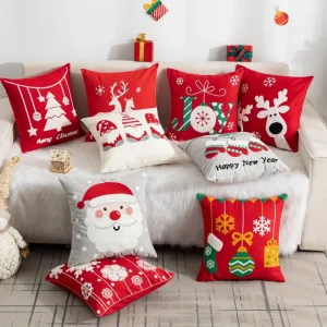 Housse de coussin Noel broderie de cerfs sous la neige Housse de coussin Noel broderie de cerfs sous la neige 2