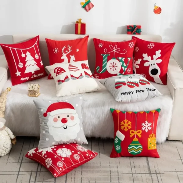 Housse de coussin Noel broderie de cerfs sous la neige 2