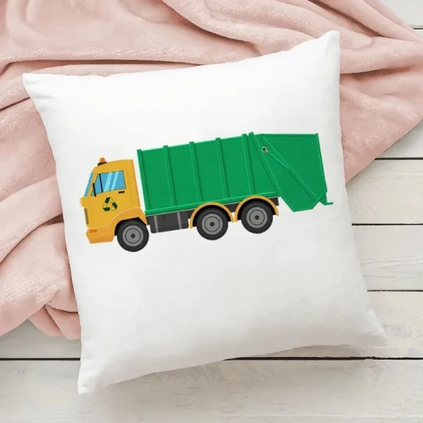Housse de coussin enfant bus et camion de chantier Juste de coussin personnalisée avec nom pour enfants, camion de pompier, taie d'oreiller anti-poussière, décoration de chambre d'enfant, cadeau d'anniversaire, 45x45cm 3