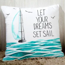 Housse de coussin marin blanche bateau oiseaux poissons et coeur Housse de coussin marin blanche bateau oiseaux poissons et coeur 6