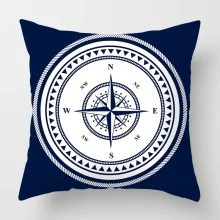 Housse de coussin marin bateau bleu ancre et gouvernail Housse de coussin marin bateau bleu ancre et gouvernail