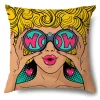 Housse de coussin style pop art avec onomatopée WOW colorée 19