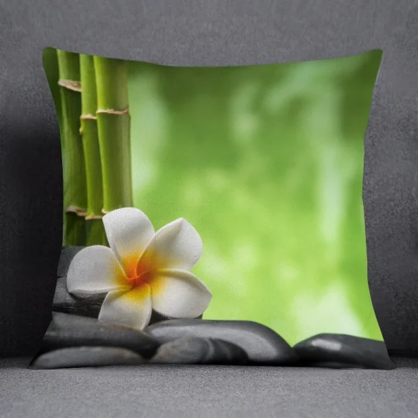 Housse de coussin nature zen bambou et pierres en forêt verdoyante relaxante Housse de coussin nature zen bambou et pierres en forêt verdoyante relaxante 9