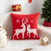 Housse de coussin Noel broderie de cerfs sous la neige 13