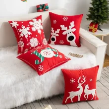 Housse de coussin Noel broderie de cerfs sous la neige Housse de coussin Noel broderie de cerfs sous la neige 1