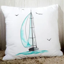 Housse de coussin marin blanche bateau oiseaux poissons et coeur Housse de coussin marin blanche bateau oiseaux poissons et coeur 4
