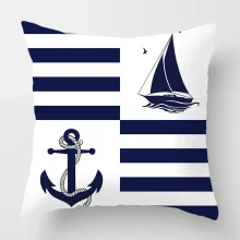 Housse de coussin marin bateau bleu ancre et gouvernail Housse de coussin marin bateau bleu ancre et gouvernail