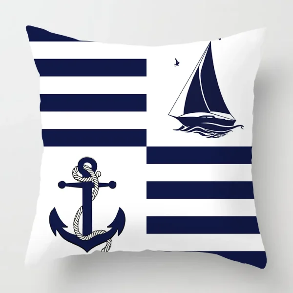 Housse de coussin marin bateau bleu ancre et gouvernail Housse de coussin marin bateau bleu ancre et gouvernail