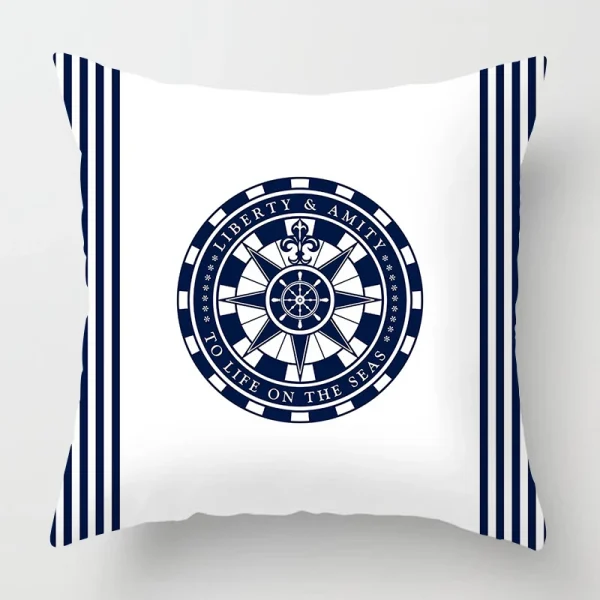 Housse de coussin marin bateau bleu ancre et gouvernail Housse de coussin marin bateau bleu ancre et gouvernail 3
