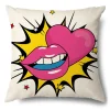 Housse de coussin style pop art avec onomatopée WOW colorée 17