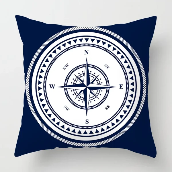 Housse de coussin marin bateau bleu ancre et gouvernail Housse de coussin marin bateau bleu ancre et gouvernail 5