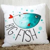 Housse de coussin marin blanche bateau oiseaux poissons et coeur 7